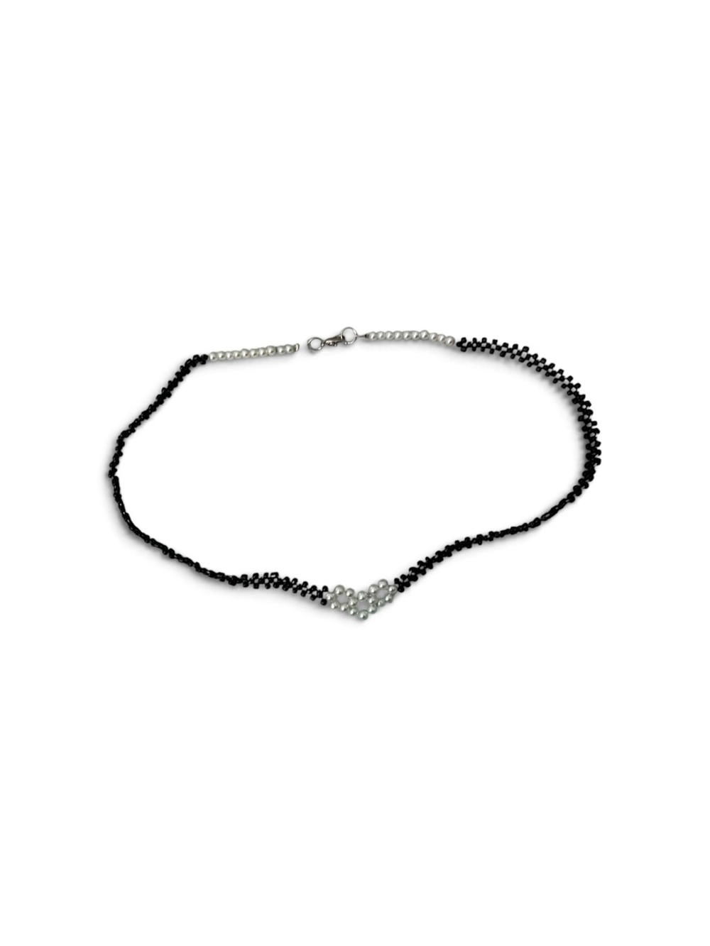 Delicate Black Beaded Heart Necklace
